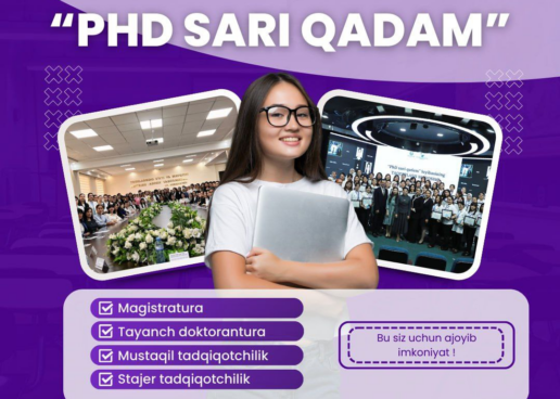 BARCHA XOTIN-QIZLAR DIQQATIGA! “PHD SARI QADAM” LOYIHASI DOIRASIDA GRANT E’LON QILINMOQDA!