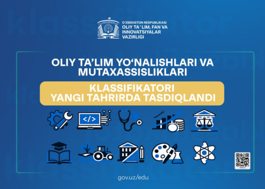 OLIY TAʼLIM YOʻNALISHLARI VA MUTAXASSISLIKLARI KLASSIFIKATORI YANGI TAHRIRDA TASDIQLANDI